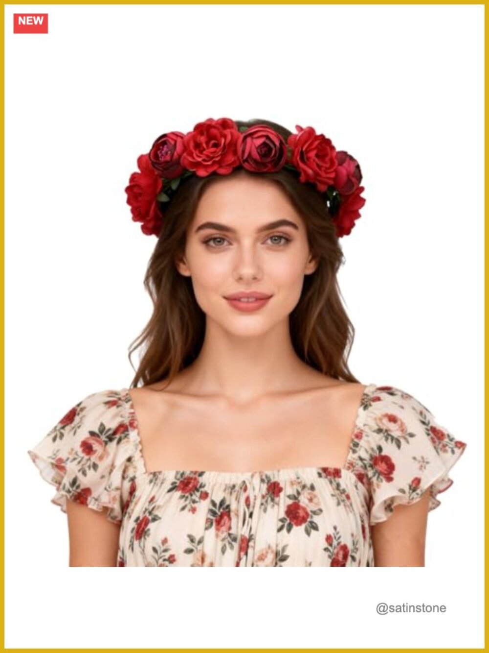 Fabric Flower Crown Hair Wreath Adjustable Ribbon Headband